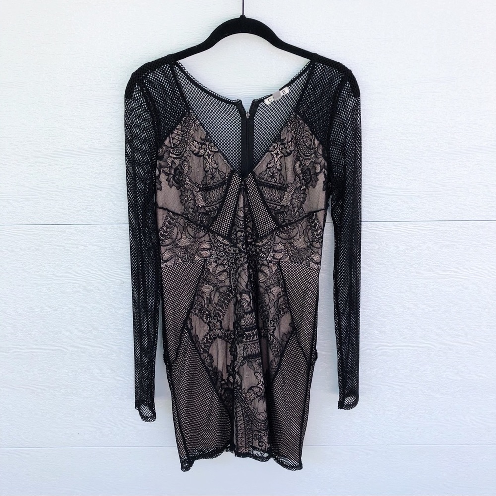 Black Lace Mesh Mini Dress